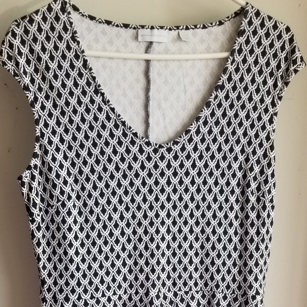 Size Large Cotton Dress - Blue & White with Pockets